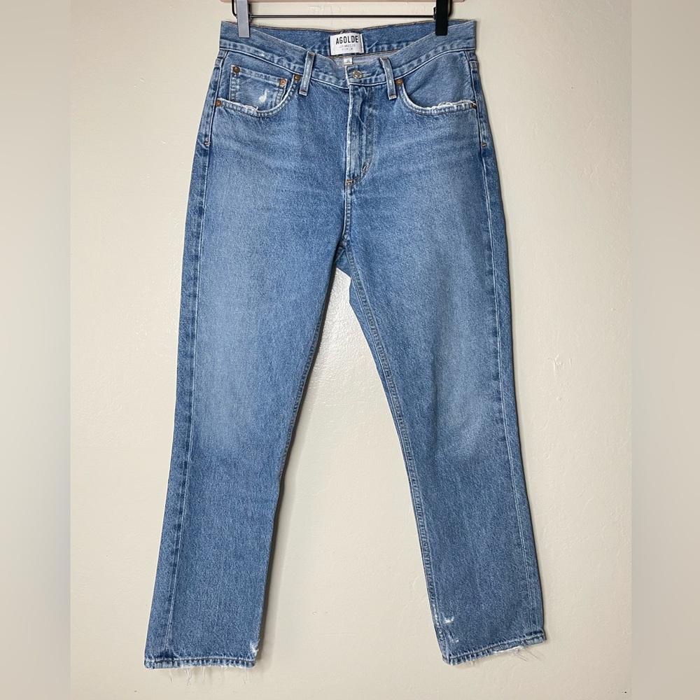 Agolde women’s Feel Good high waisted denim straight jeans medium wash